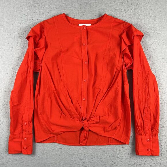 NWT Current Elliott The Asley Poinciana Orange Long Sleeve Button Up Blouse 2 - Picture 6 of 16